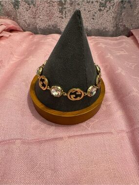 Gucci Gold-Tone Marmont Crystal Interlocking GG Feline Bracelet